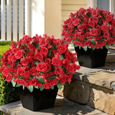 8 Bundles Artificial Roses for Front Door Outdoor Decor, Realistic Fake Silk ...