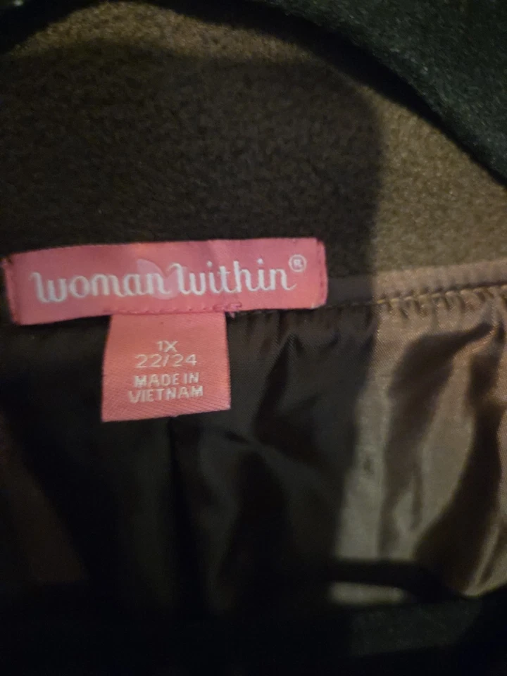 Woman Within Brown 1X (22-24) Fleece Funnel-Neck A-Line Swing Coat - Image 3 of 4