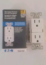 Eaton Slim Tamper Resistant AFCI/GFCI Receptacle TRAG15W White Bulk 1-100ct
