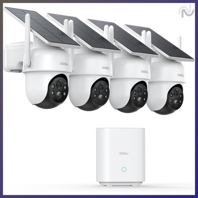 Überwachungskamera 2K Außen Solar Akku 360° PTZ Auto-Tracking 4-Kamera-System