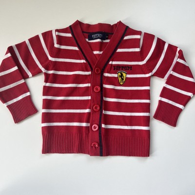 Ferrari Cardigan Red White Stripe Youth Size Small 100% Cotton