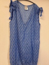 USED CHANEL SKY BLUE V-NECK SLEEVELESS SHIRT DRESS TUNIC VERYGOOD