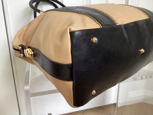 MARINO ORLANDI XLARGE 17 BY 13 BY 6 BUTTERSCOTCH AND BLACK TRAVEL OR TOTE LOOK! - Picture 15 of 21