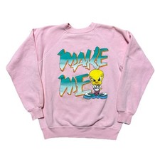 VINTAGE 90s Warner Bros Tweety Cartoon Crew Sweatshirt Pink Youth Sz Large