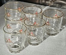 6 X VINTAGE 1950s FOX HOUND HUNTING SCENE 8CM x 9CM TALL TUMBLER GLASSES -GT48
