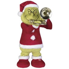 12" Animated The Grinch in Santa Suit Playing Trombone Christmas Tabletop Decor