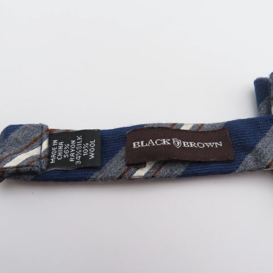 Black Brown Bow Tie Silk Wool Gray Blue White Striped 2" Wide Pre Tie NEW - Image 3 of 4