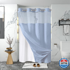 eachope No Hook Tufted Shower Curtain with Snap-in Liner Set, White Waterproof