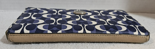 COACH Signature PEYTON DREAM Corner Zip Slim Wallet Organizer Denim Tan - Picture 9 of 9