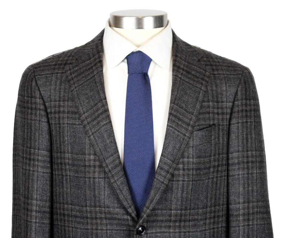 $3195 Canali Kei Jacket 42 S (52 EU) Mens Grey Brown Plaid Cashmere Blazer Italy - Image 3 of 4