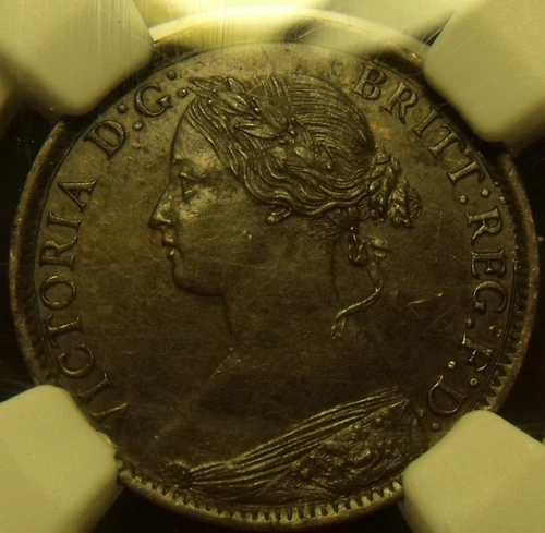 Great Britain 1860 Farthing Toothed Borders NGC AU Details~Enviromental Damage~