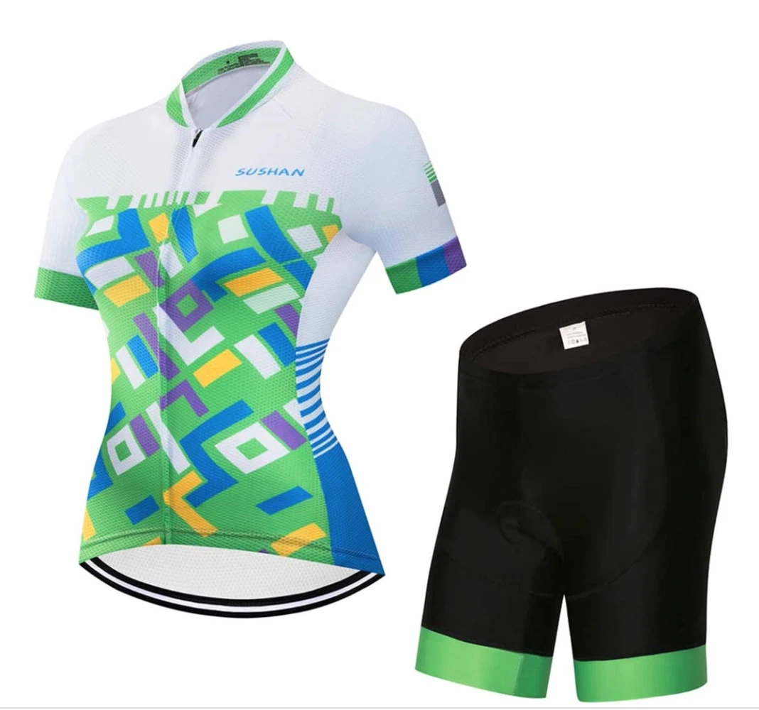 Tuta Da Ciclismo Bambino Ragazza/Ragazzo - Maglia Maniche Corte + Pantaloncini Con Imbottitura 3D, Verde, Taglie 12-14 Anni - 5