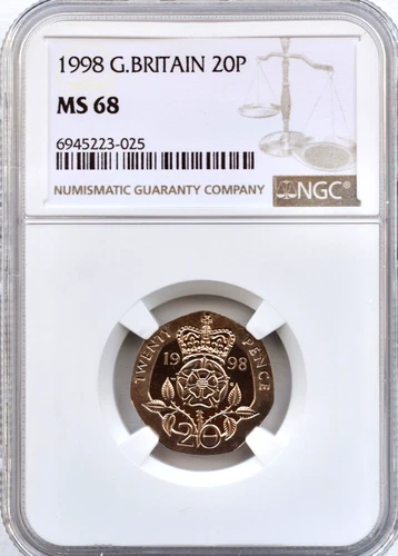 1998 20p Twenty Pence NGC MS68 Great Britain Royal Mint Finest Known Top Pop