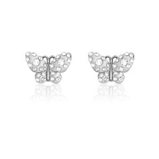 Sterling Silver White Enamel Butterfly w/ Crystals Earrings