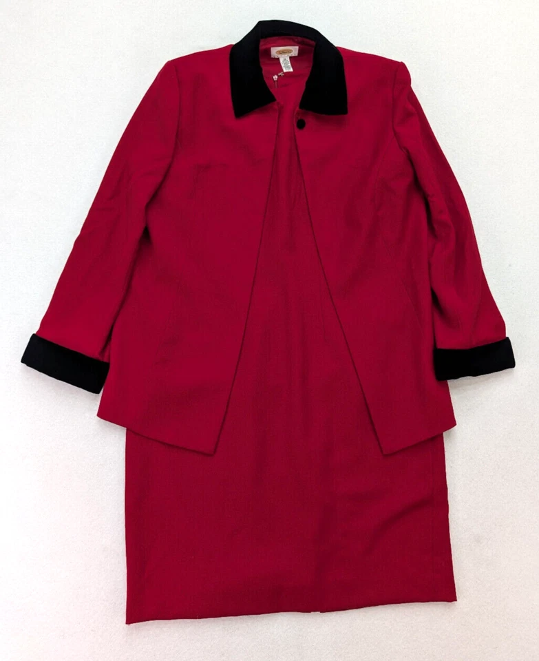 Talbots Vintage Women's Dress Suit Size 12P Red Wool Velvet Trim - Image 2 of 4