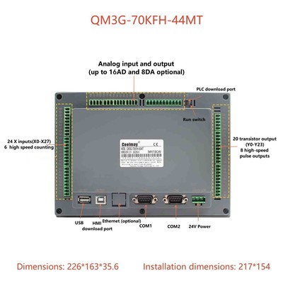 Coolmay 70KFH 7'' PLC HMI All-in-one Analog Inputs and Outputs Can Be Customized