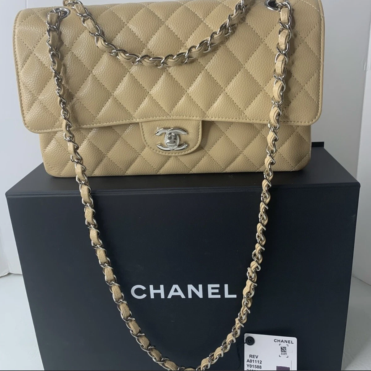 Chanel Medium Classic Double Flap Bag Black Quilted Caviar Silver Hardware