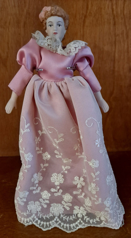 Teleflora Gift 10 Inch Porcelain Doll in pink dress with stand