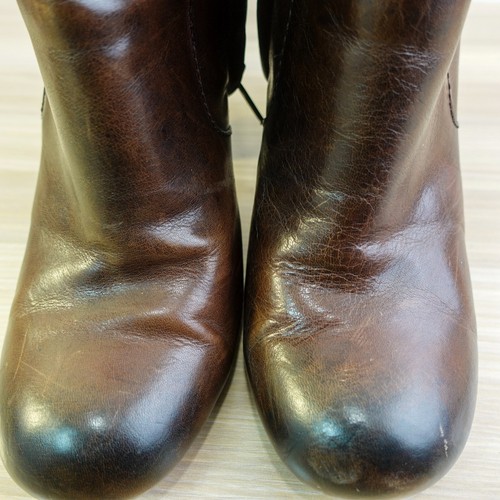 Vintage Ankle Booties Womens 7 M NICOLE Orbit Cognac Leather Chunky Heel Edgy - Picture 8 of 15