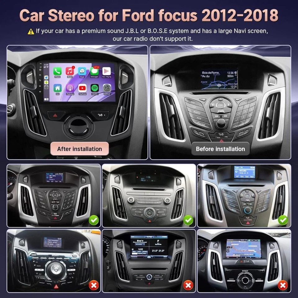 Android 15 авто Apple Carplay автомобильное стерео радио для Ford Focus 2012-2018 GPS навигатор - Изображение 2 из 4