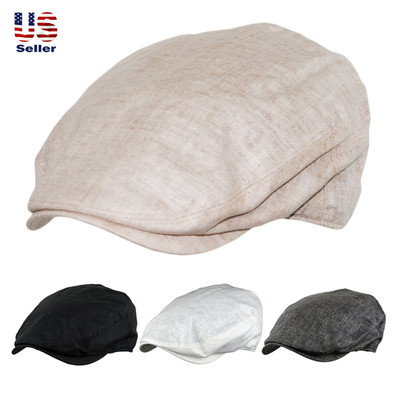 Men's Linen Flat Gatsby Newsboy Ivy Hat Spring Summer Golf Hat Cabbie Fashion