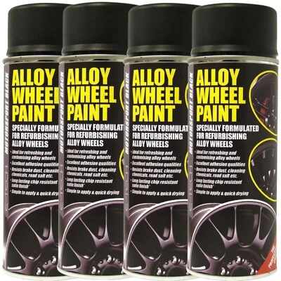 4 E-TECH Car Alloy Wheel Spray Paint MOTORSPORT BLACK Satin Chip Resistant 400ml