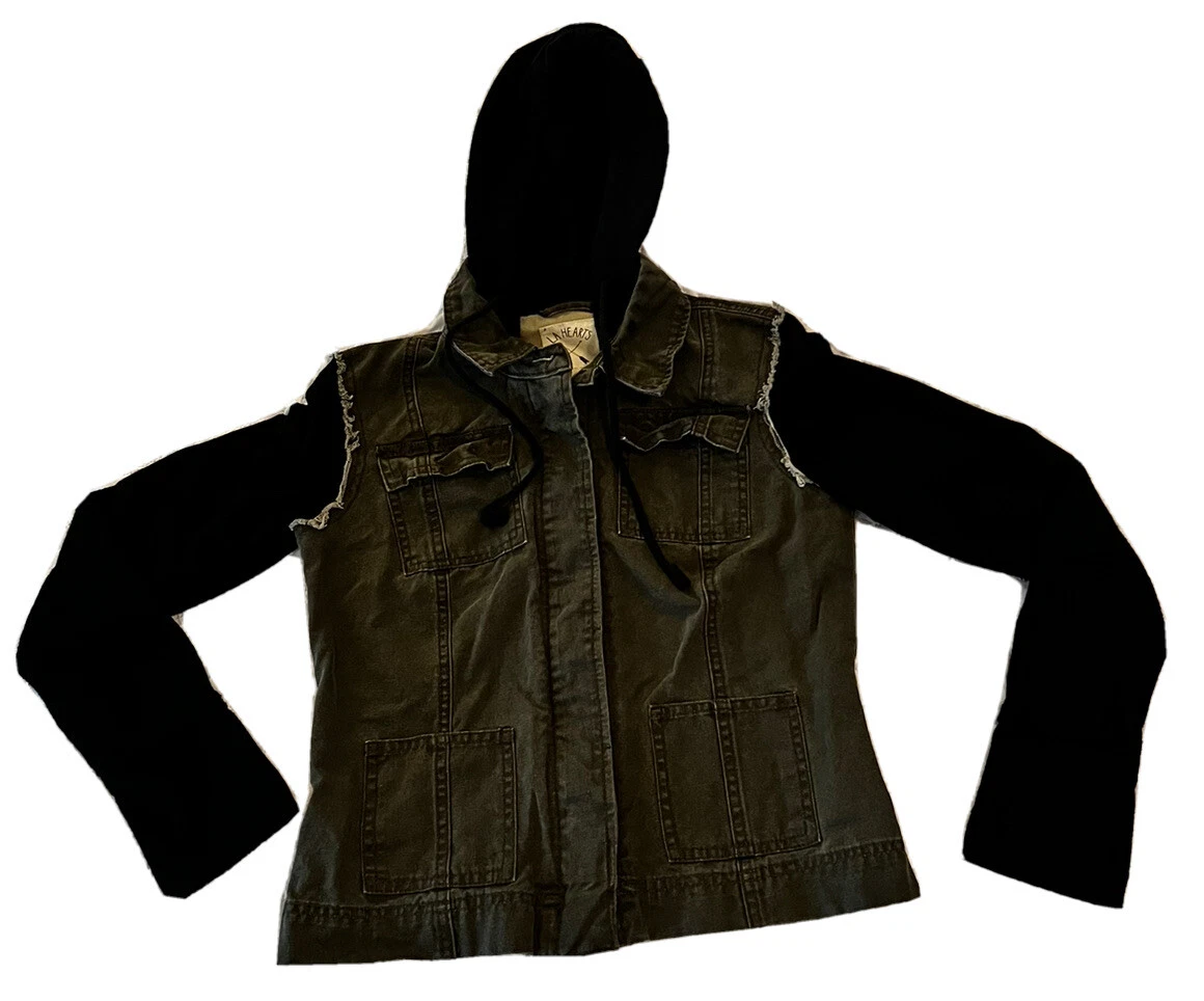 VETEMENTS LA Hearts Utility Jacket Felpa con Cappuccio Verde Tela Nera Taglia S Cerniera