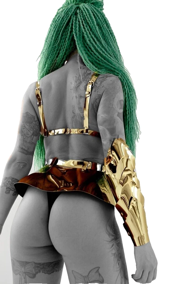 Conjunto de Disfraz Festival Rave con Sujetador Foream Dorado Falda Cyber Punk Futuristic Mad M Foto 4 de 4