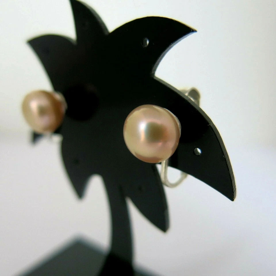 Ohrclips Clips mit echten Perlen 8,5 - 9mm in Apricot versilbert nickelfrei - Bild 4 von 4