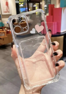 For iPhone 14 Pro Cute Fresh Color Heart Clear Soft Case With A Card Slot