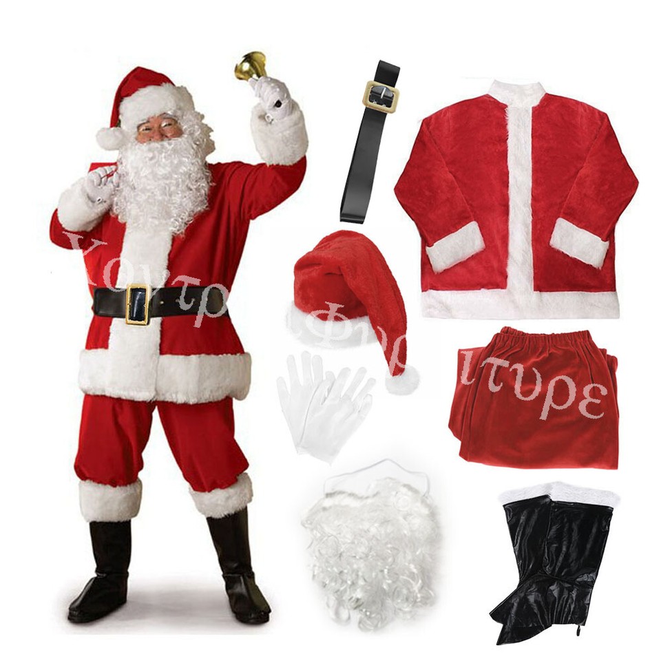 Santa Claus Costume Father Outfit Christmas Flannel Suit Mens Adult