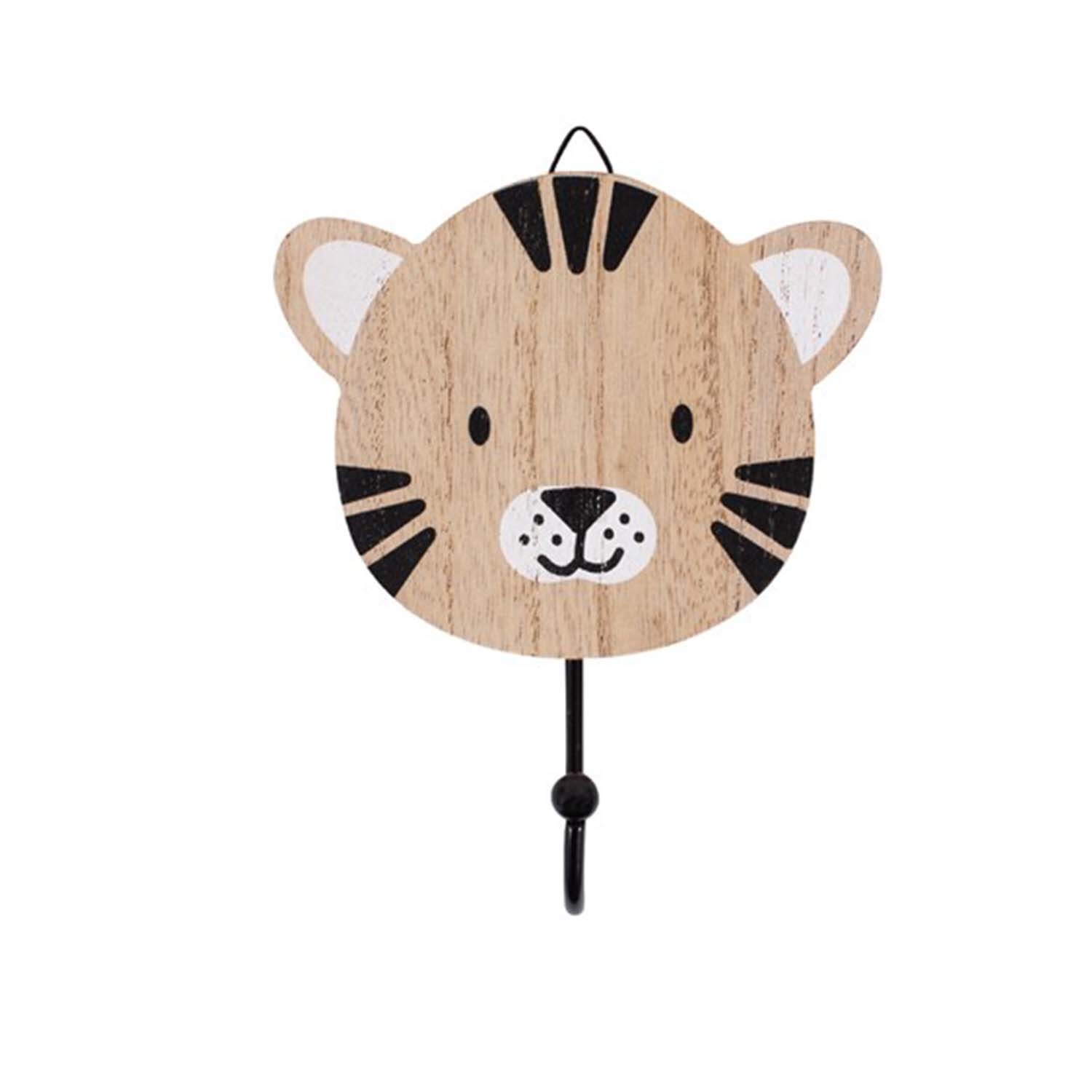 Decorative Wooden Hook Tiger Design Wall Mounted Baby Hats Towels Hanger Hooks