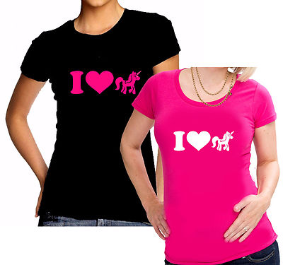 SPRÜCHESHIRT  I LOVE MY EINHORN  Damen Lady Girly SHIRT T-SHIRT PINK Gr. XS- 3XL