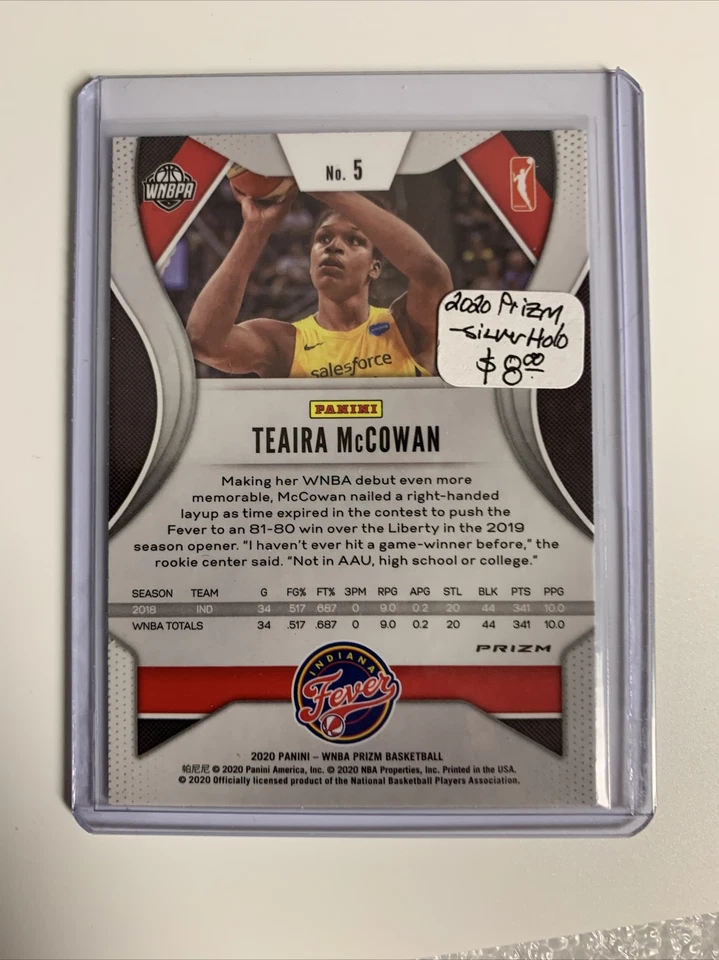 2020 Prizm WNBA - SILVER HOLO #5 Teaira McCowan FEVER  - Image 2 of 2