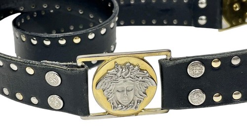 Vintage 90’s GIANNI VERSACE Black Leather Studded… - image 1