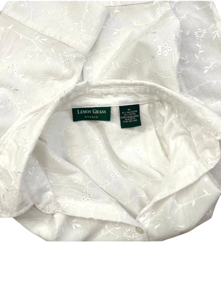 Blusa feminina Lemon Grass Studio branca cintilante manga longa tamanho pequeno grande - Imagem 3 de 4