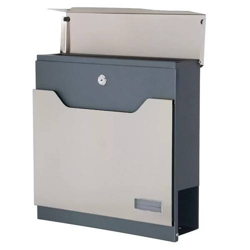 Steel Metal Letter Post Box Wall Mounted Lockable Modern Graphite Grey Key Lock - Picture 5 of 8