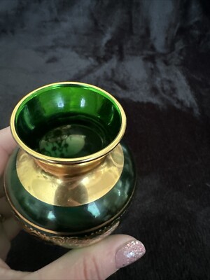 VECCHIA: Vtg Murano Italy Art Glass Green With 24K Gold Trim