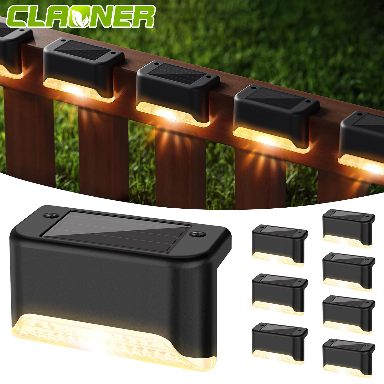 8 pack New Solar Deck Lights Outdoor Waterproof LED Steps Lamps for Stairs Fence
