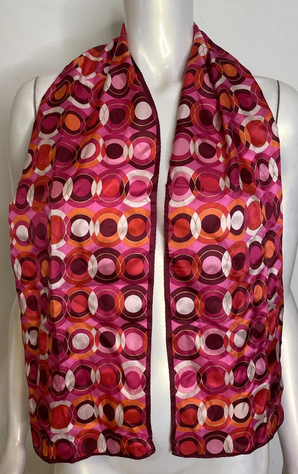 Echo Pinks Red Orange Geometric Circles Silk Scarf NWT Rectangle 11" x 54" - Image 3 of 4