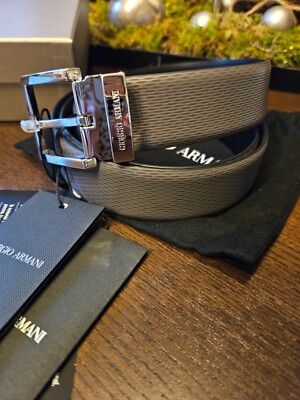 Giorgio Armani Gürtel Herren Leder grau neu/ ungetragen mit Etikett