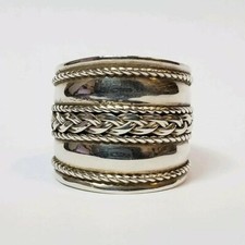 Sterling Silver Wide Band Braided Texture Ring Size 8 1/2
