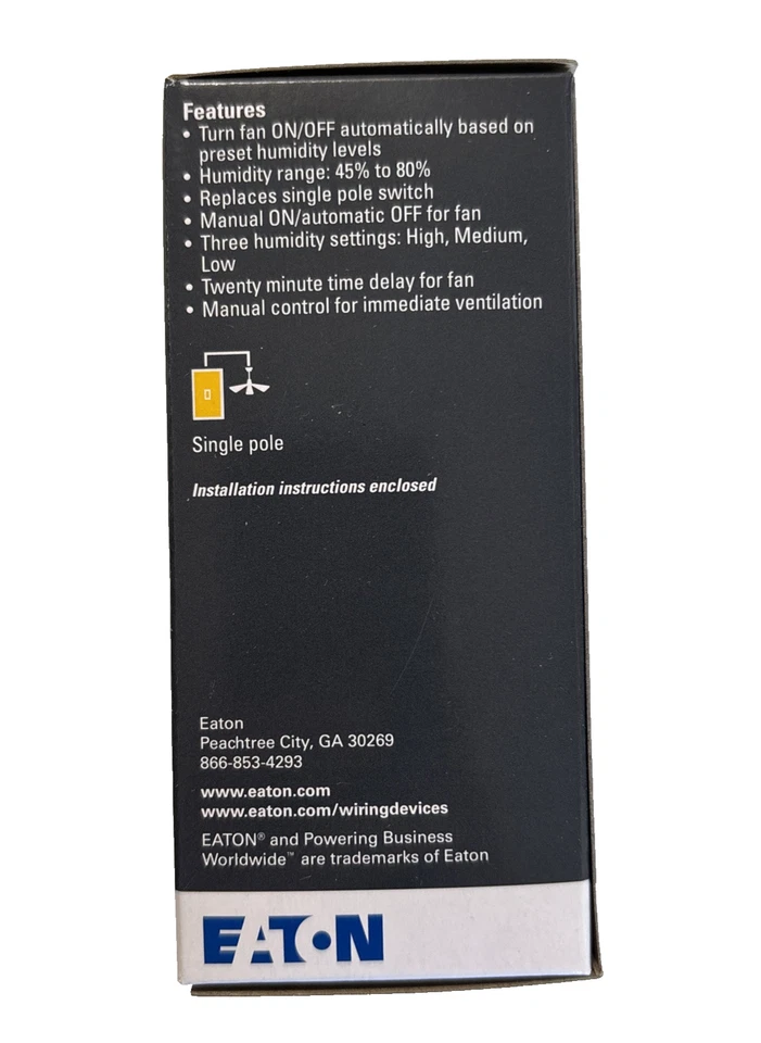 Eaton HDFS3P1 Humidity Sensor and Fan Control HDFS3P1-W-L White Single pole 120V - Image 3 of 4