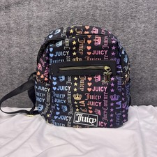 Juicy Couture Backpack Womens Medium Black Multicolor Logo Print LA Crown Hearts