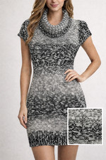 Pink Rose Cowl Neck Sweater Dress Womens Size S Black Gray Marled Short Sleeve