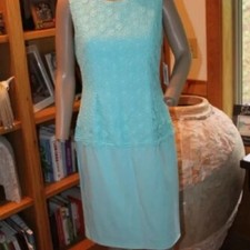 CALVIN KLEIN AQUA SHEATH DRESS W CROCHET OVERLAY 6 NWT
