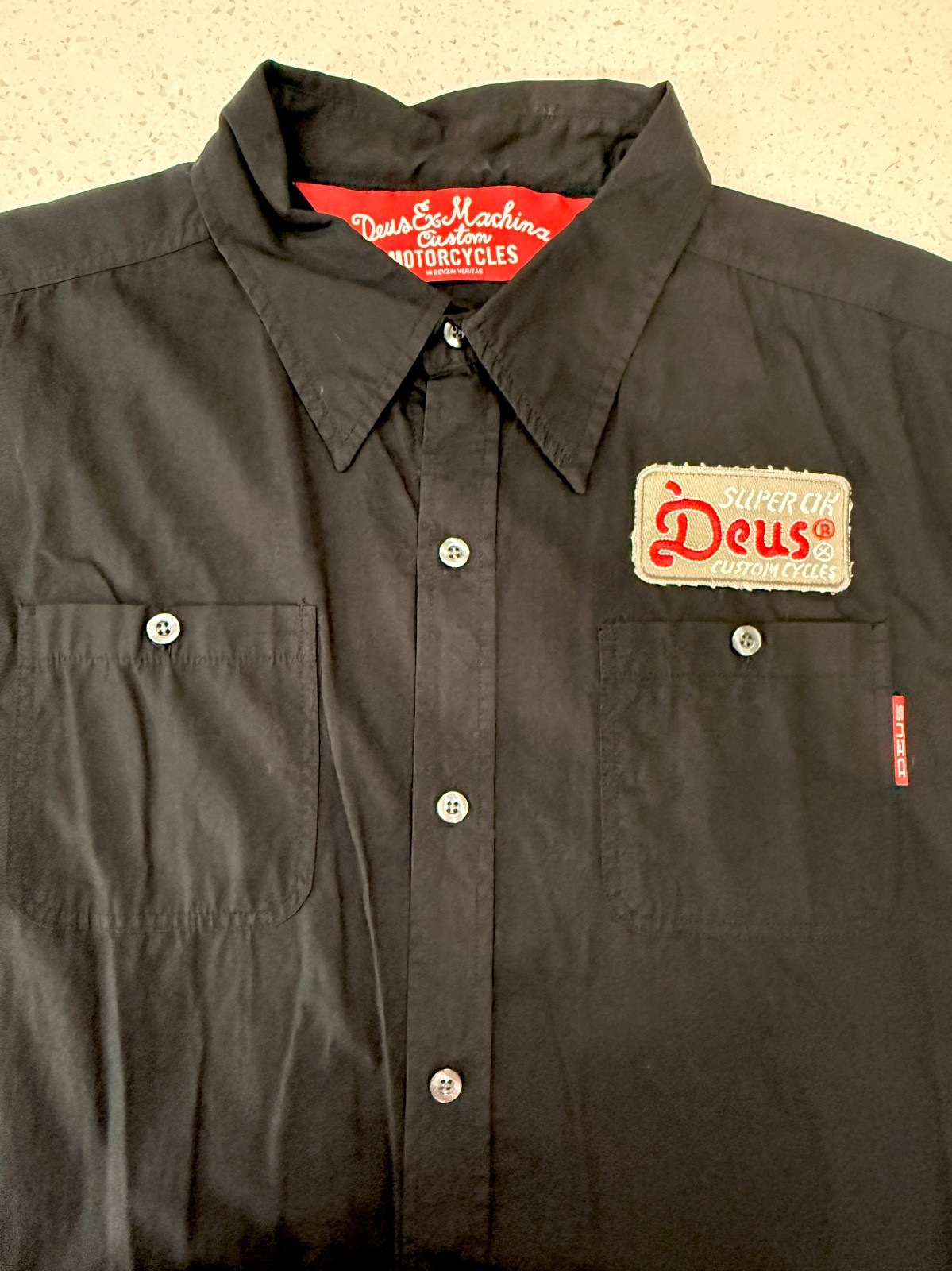 Deus Ex Machina Mens M Work shirt Black Australia Embroidered Sewn Motorcycle - second product detail image