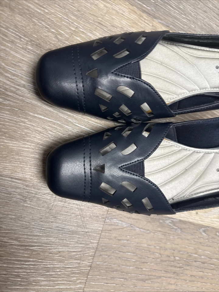 Easy Street Slingback 纯蓝色露趾 6N 码中跟皮革 — 第 3/4 张图片