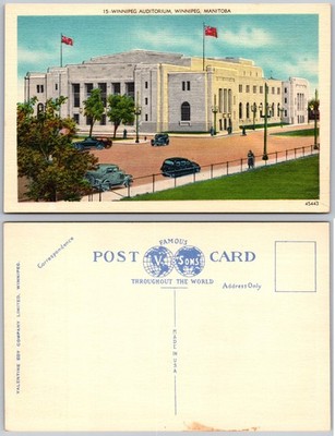 Winnipeg Auditorium Flags Cars Winnipeg Manitoba Postcard