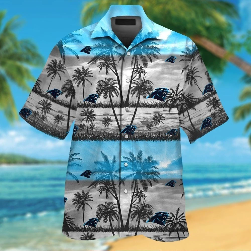 Carolina Panthers Short Sleeve Button Up Tropical Hawaiian Shirt